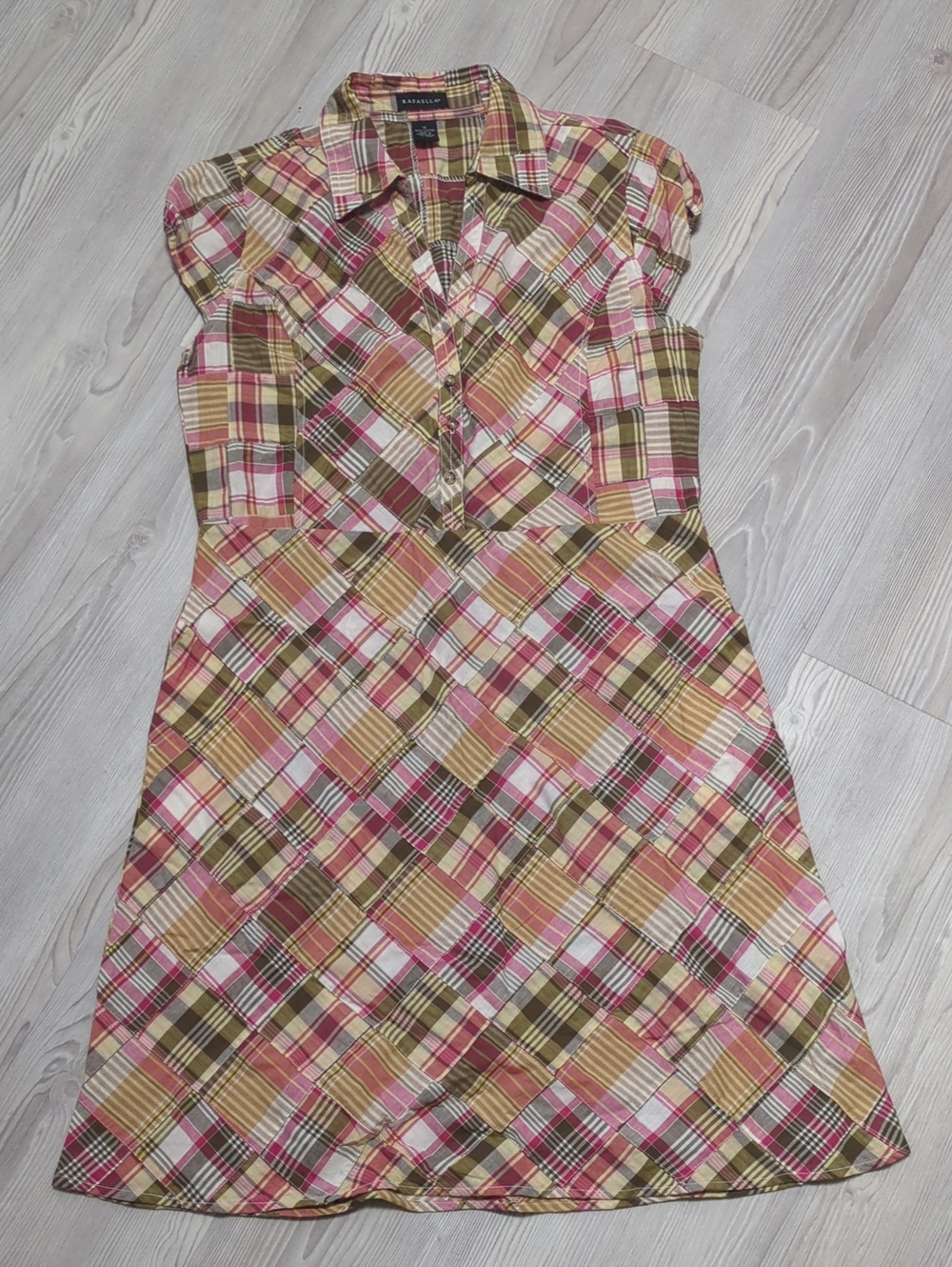 Rafaella Size 14 Patchwork Madras Plaid Cotton Midi Shirt Dress Fall Autumn Prep
